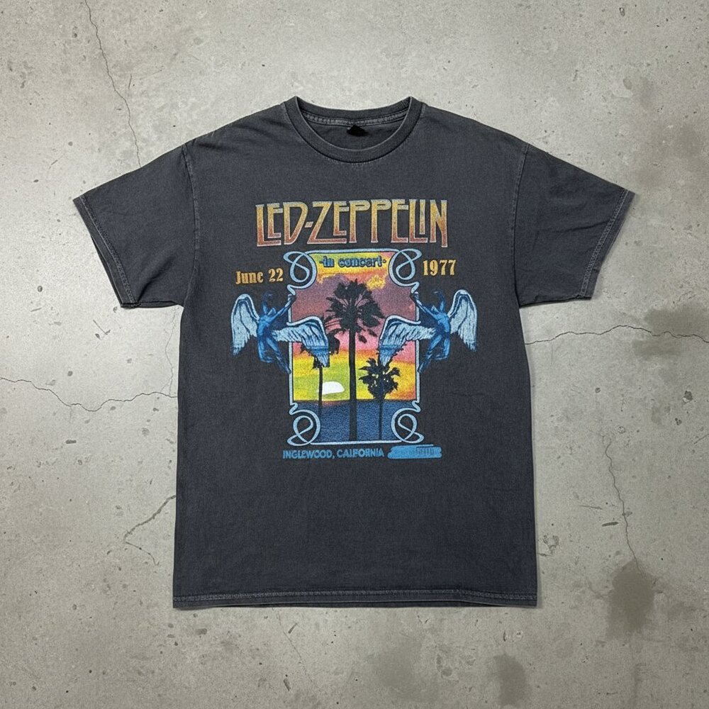 Led Zeppelin 1977 In Concert Inglewood California Vintage Faded Band Tee